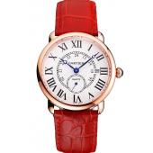 Cartier Ronde Louis Cartier White Dial Gold Case Red Leather Strap