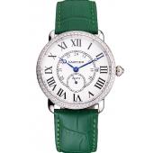 Cartier Ronde Louis Cartier White Dial Stainless Steel Case Diamond Bezel Green Leather Strap