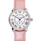 Replica Cartier Ronde Louis Cartier White Dial Stainless Steel Case Diamond Bezel Pink Leather Strap