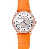 Cartier Ronde Louis Gold Diamond Case White Dial Orange Leather Bracelet 1454008