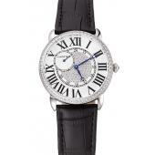 Cartier Ronde Louis Silver Diamond Case White Dial Black Leather Bracelet 1454011