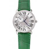 Replica Cartier Ronde Louis Silver Diamond Case White Dial Green Leather Bracelet 1454012