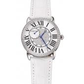 Cartier Ronde Louis Silver Diamond Case White Dial White Leather Bracelet 1454010 Replica