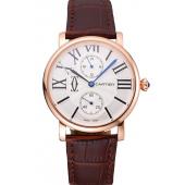 Cartier Ronde Second Time Zone White Dial Gold Case Brown Leather Strap  622801 Replica