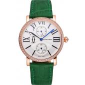 Cartier Ronde Second Time Zone White Dial Gold Case With Diamonds Green Leather Strap  622812