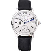 Cartier Ronde Second Time Zone White Dial Stainless Steel Case Black Leather Strap  622798