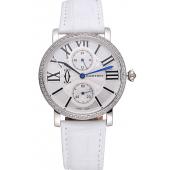 Cartier Ronde Second Time Zone White Dial Stainless Steel Case With Diamonds White Leather Strap  622803