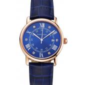 Cartier Ronde Solo Blue Dial Diamond Hour Marks Rose Gold Case Blue Leather Strap