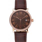 Cartier Ronde Solo Brown Dial Diamond Bezel Rose Gold Case Brown Leather Strap