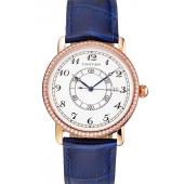 Cartier Ronde Solo White Dial Diamond Bezel Rose Gold Case Blue Leather Strap