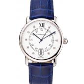 Cartier Ronde Solo White Dial Diamond Hour Marks Stainless Steel Case Blue Leather Strap