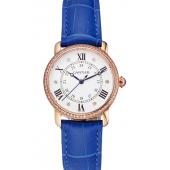 Replica Cartier Ronde White Dial Diamond Bezel Rose Gold Case Blue Leather Strap