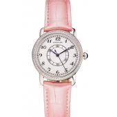 Replica Cartier Ronde White Dial Diamond Bezel Stainless Steel Case Pink Leather Strap