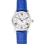 Cartier Ronde White Dial Diamond Hour Marks Stainless Steel Case Blue Leather Strap Replica