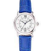 Cheap Cartier Ronde White Dial Diamond Hour Marks Stainless Steel Case Blue Leather Strap