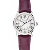 Cheap Cartier Ronde White Dial Stainless Steel Case Purple Leather Strap