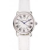 Cartier Ronde White Dial Stainless Steel Case White Leather Strap