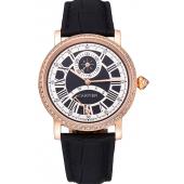 Cartier Rotonde Black And White Dial Gold Case With Jewels Black Leather Strap  622758