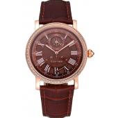 Cartier Rotonde Brown Dial Gold Case With Jewels Brown Leather Strap  622759 Replica