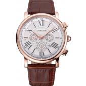 Cheap Cartier Rotonde Chronograph White Dial Rose Gold Case Brown Leather Strap