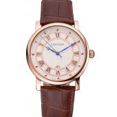 Cartier Rotonde Date White Dial Rose Gold Case Brown Leather Strap