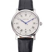 Replica Cartier Rotonde Date White Dial Stainless Steel Case Black Leather Strap