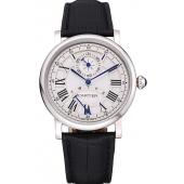 Cartier Rotonde White Dial Stainless Steel Case Black Leather Strap  622757