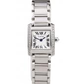 Cartier Tank Anglaise 20mm White Dial Diamonds Steel Case Stainless Steel Bracelet