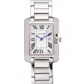 Cartier Tank Anglaise 30mm White Dial Diamonds Steel Case Stainless Steel Bracelet