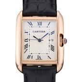 Cartier Tank Anglaise 30mm White Dial Gold Case Black Leather Bracelet