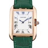 Replica Cartier Tank Anglaise 30mm White Dial Gold Case Green Leather Bracelet