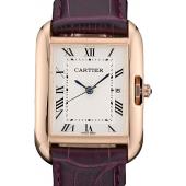 Cartier Tank Anglaise 30mm White Dial Gold Case Purple Leather Bracelet