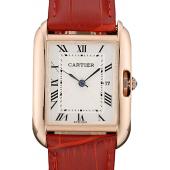 Cartier Tank Anglaise 30mm White Dial Gold Case Red Leather Bracelet