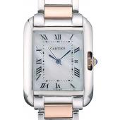 Cartier Tank Anglaise 30mm White Dial Stainless Steel Case Two Tone Bracelet