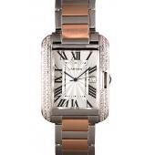 Cartier Tank Anglaise 36mm Silver Dial Diamonds Steel Case Two Tone Bracelet Replica