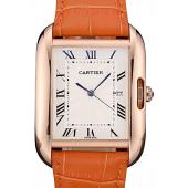 Cartier Tank Anglaise 36mm White Dial Gold Case Orange Leather Bracelet