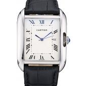 Cartier Tank Anglaise 36mm White Dial Stainless Steel Case Black Leather Bracelet