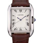 Cartier Tank Anglaise 36mm White Dial Stainless Steel Case Brown Leather Bracelet Replica