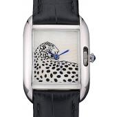 Replica Cartier Tank Anglaise White Tiger Dial Stainless Steel Case Black Leather Bracelet