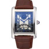 Cartier Tank Black And White Dial Stainless Steel Case Brown Leather Strap  622763