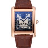 Cheap Cartier Tank Black Dial Rose Gold Case Brown Leather Strap  622765