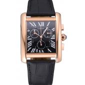 Cartier Tank MC Black Dial Gold Case Black Leather Bracelet  622694