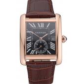 Cartier Tank MC Black Dial Gold Case Brown Leather Strap  622582 Replica