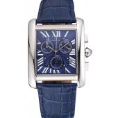 Cartier Tank MC Blue Dial Stainless Steel Case Blue Leather Bracelet  622691