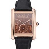 Cartier Tank MC Brown Dial Gold Case Black Leather Strap  622581