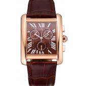 Cartier Tank MC Brown Dial Gold Case Brown Leather Bracelet  622696 Replica