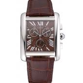 Cartier Tank MC Brown Dial Stainless Steel Case Brown Leather Bracelet  622692