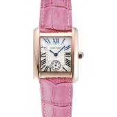 Cartier Tank MC Gold Case White Dial Pink Leather Strap  622176