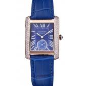 Cartier Tank MC Gold Diamond Case Blue Dial Blue Leather Stap  622171