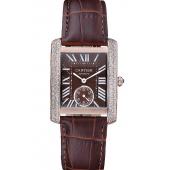 Cartier Tank MC Gold Diamond Case Brown Dial Brown Leather Strap  622170 Replica